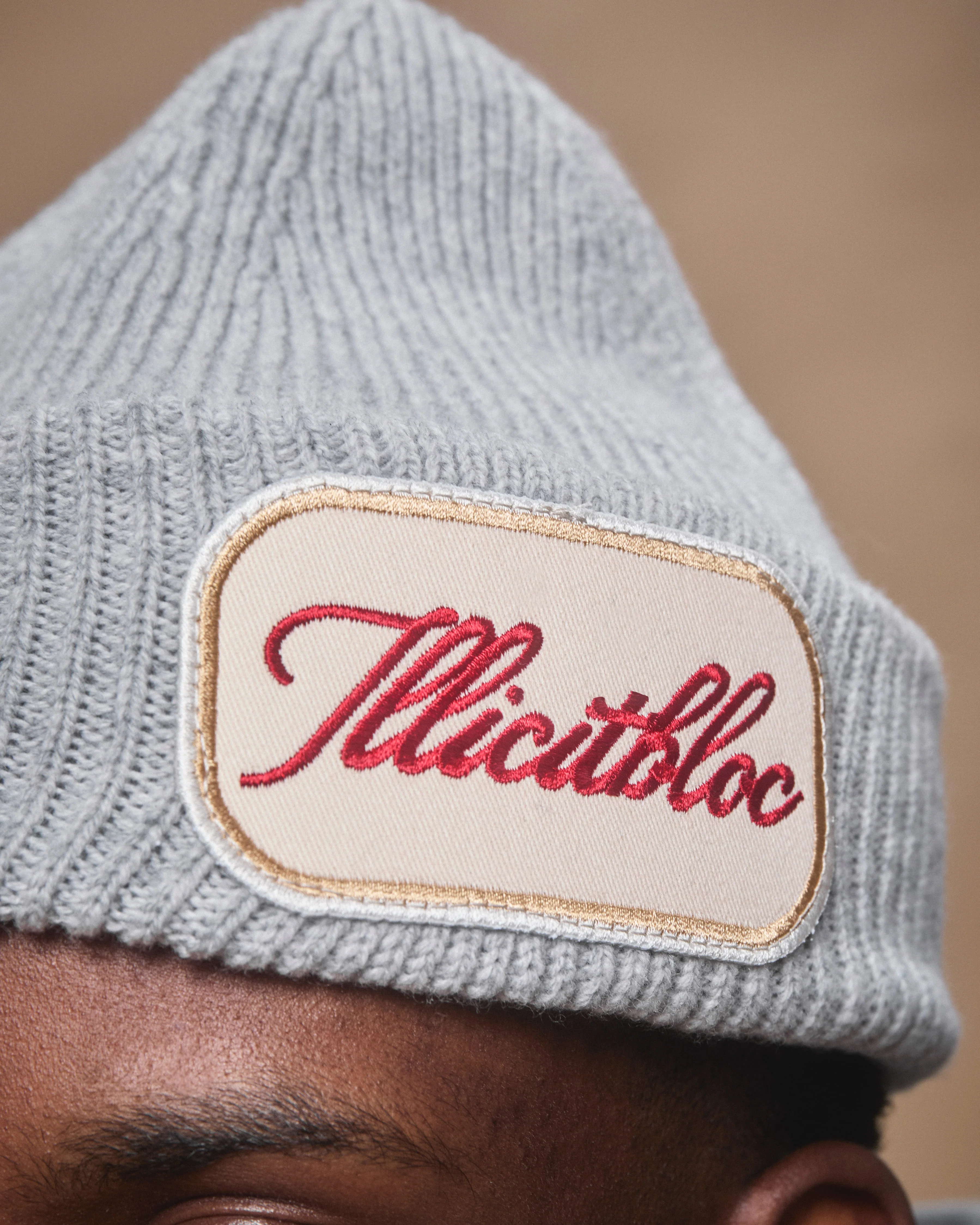 PATCHWORK LAMBSWOOL BEANIE - GREY - Image 3