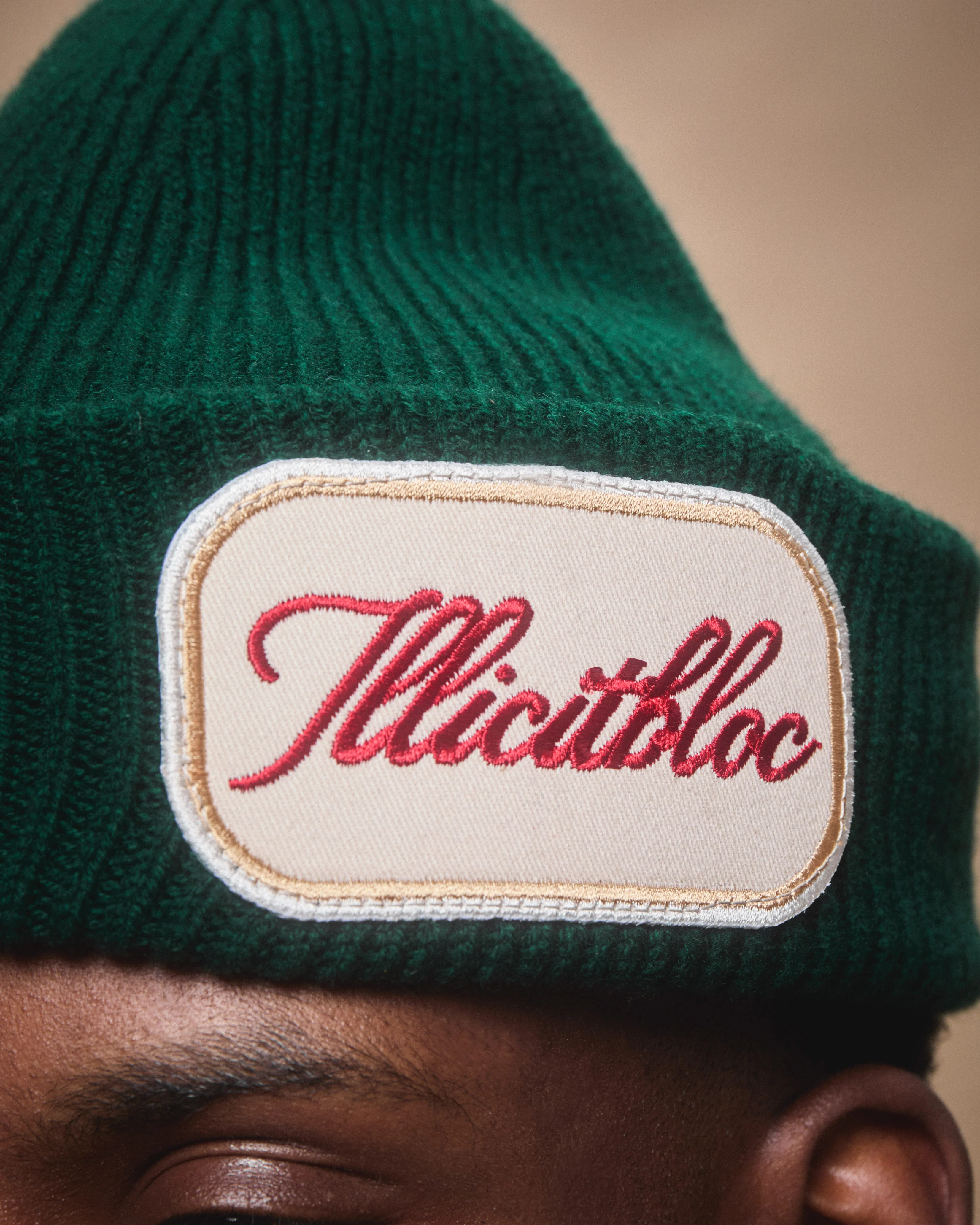 PATCHWORK LAMBSWOOL BEANIE - HUNTER GREEN - Image 3