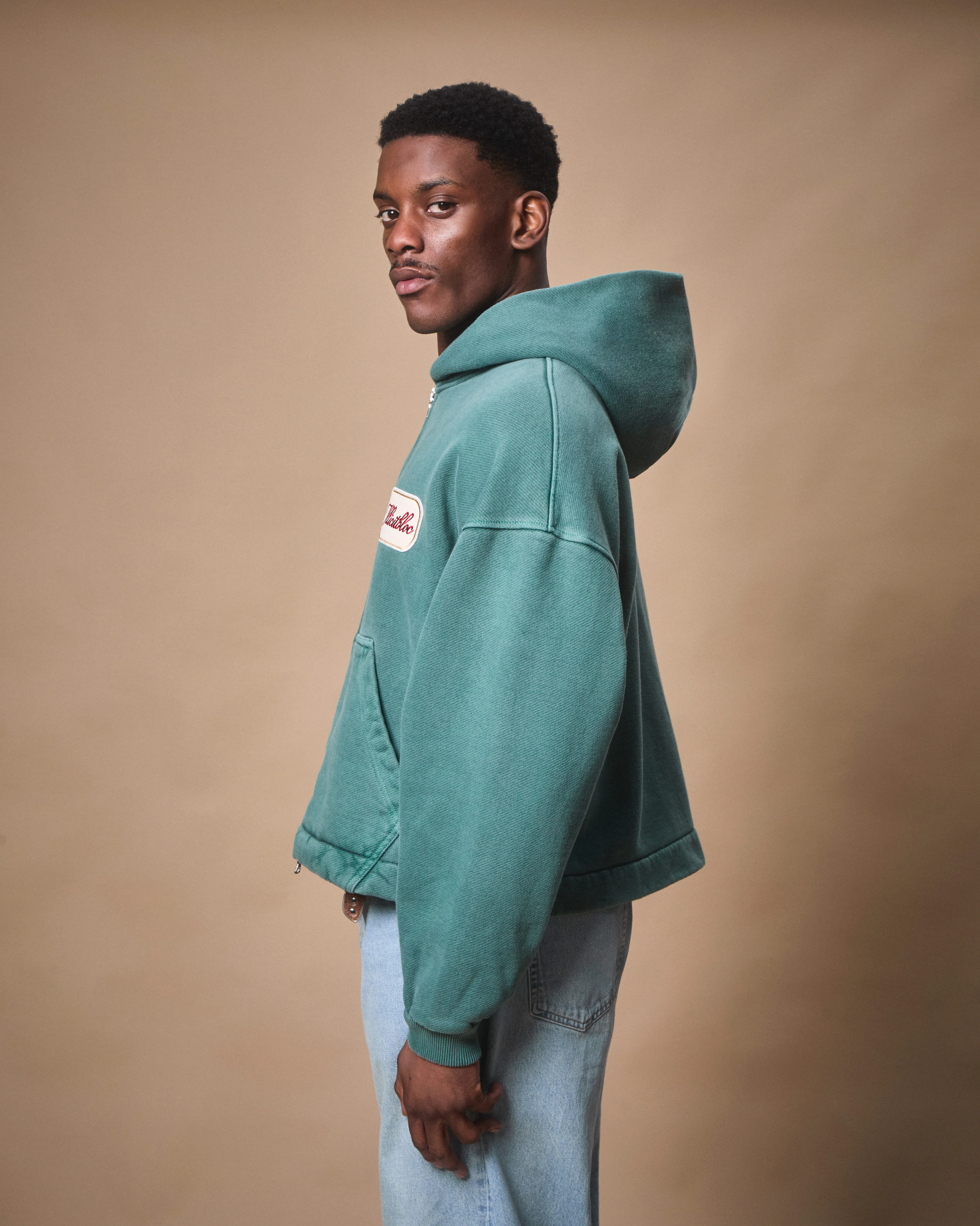 PATCHWORK TITANWEAVE™ ZIP HOODIE - WASHED GREEN - Image 4